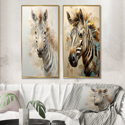 Beige And Gold Zebra Colour Pop - Zebra Wall Decor Set Of 2