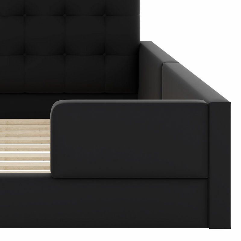Lit plateforme tapissier avec 2 lampes de lecture, Noir