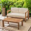 Acacia Elegance: Causeuse et table basse avec coussins imperméables durables