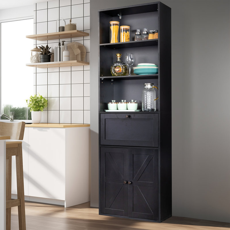 Black Ghore With 3-Layer 1-Drawer 2-Door 70.86in.H