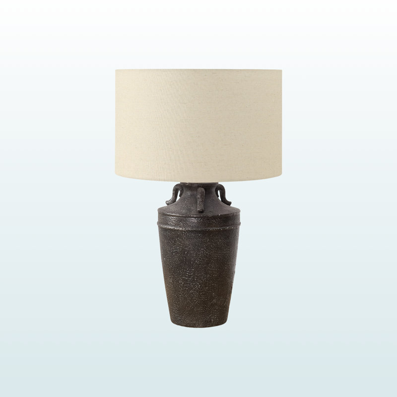Frank Standard Table Lamp in Black Ceramic and Beige Shade, 27.71'' H X 17.81'' W X 17.81'' D