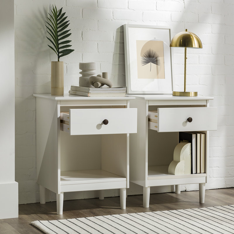 Lafever Mid-Century Modern Minimalist 1-Drawer Solid Wood Nightstands, White