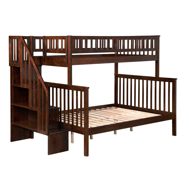 Ilariana Heavy Duty Kids Staircase Bunk Bed, Walnut, Full Over Full
