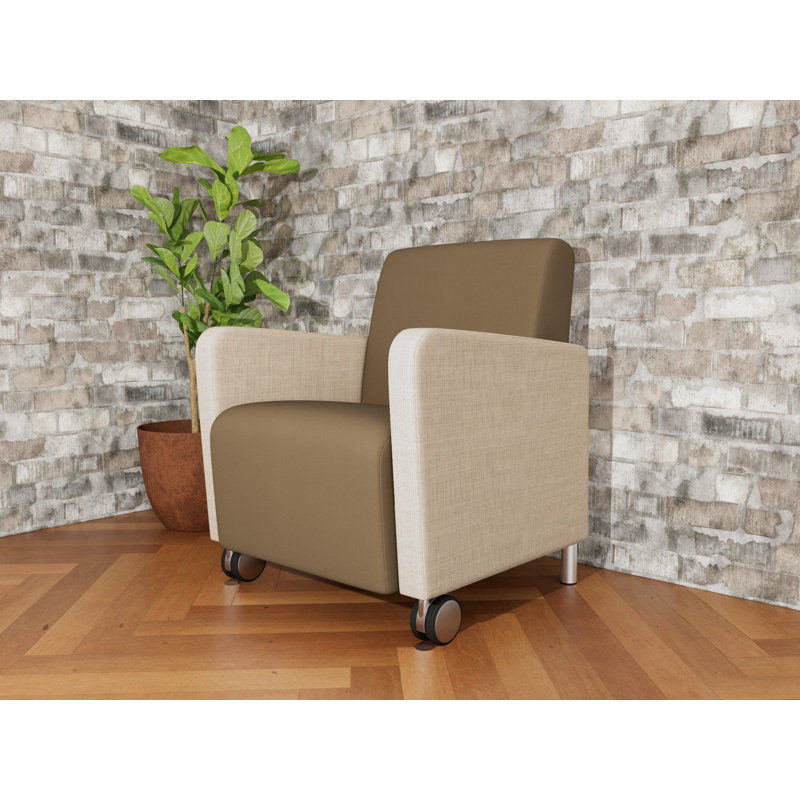 Fauteuil d'invité de réception Ravenna, Acier brossé, Chambray calcaire / Patriot Plus taupe, Avec des roulettes