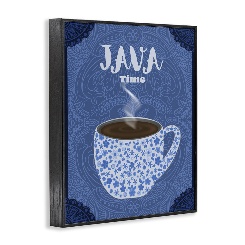 Java Time Blue Coffee Mug Framed Giclee, design by Lori Mosley, 14" H x 11" W, Midnight Black Framed Giclee