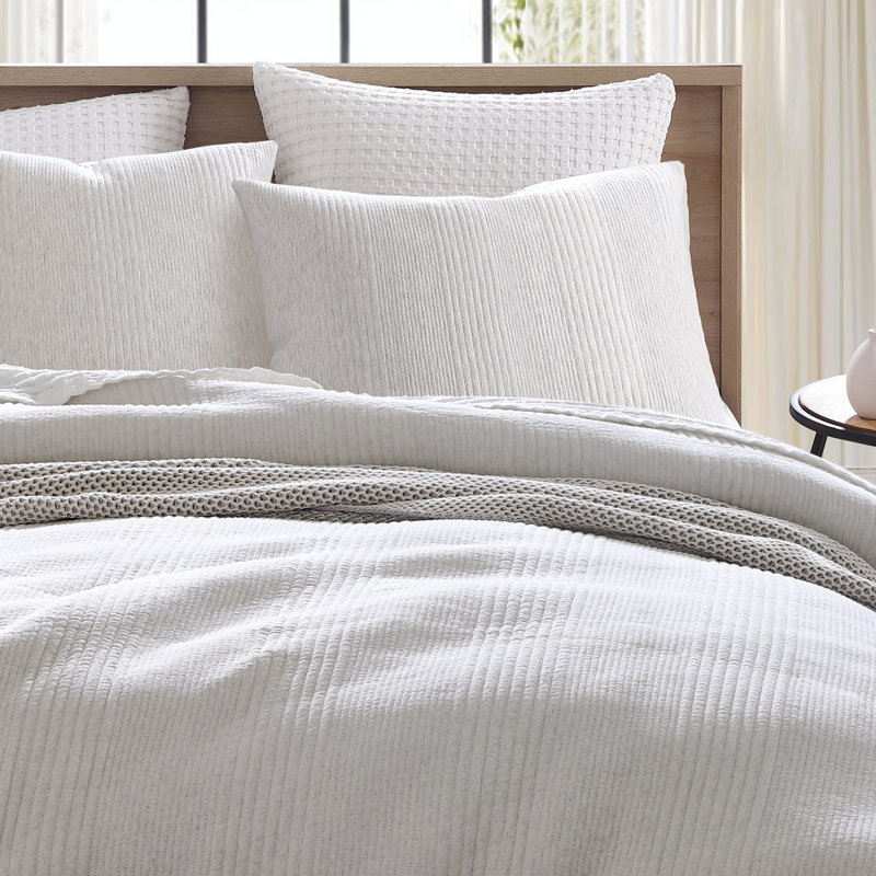 Ensemble de housse de couette 3 pièces en mélange de coton gris côtelé, Housse de couette pour grand lit et 2 taies décor