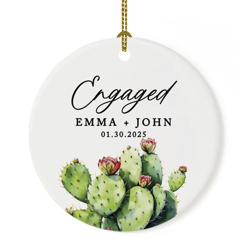 Ornement de Noël en cactus en céramique sur mesure, décor de fête des fêtes, cadeau de fiançailles pour les couples, Oui