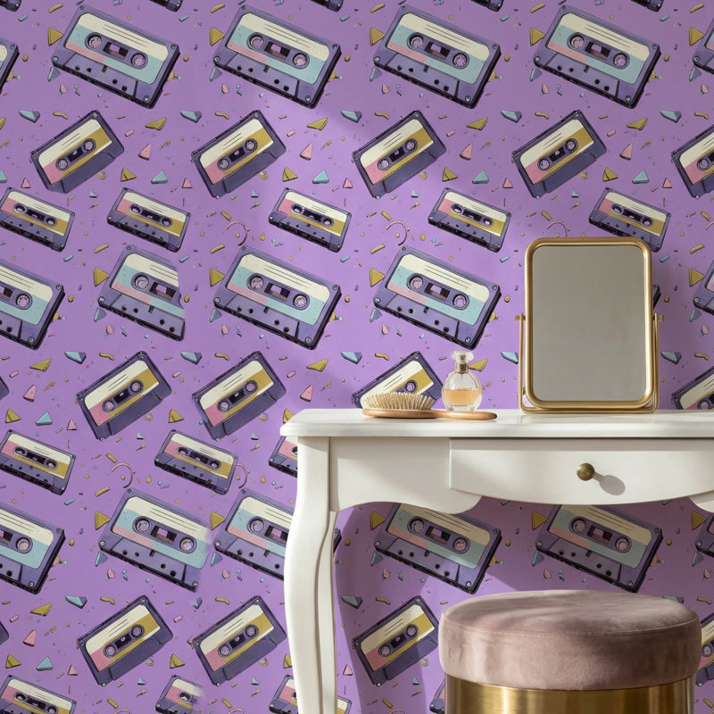 Papier peint mauve à motif géométrique rétro, Peler et coller