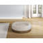 Lit apaisant moderne pour chat, 71 cm L x 71 cm l x 20 cm H, en tissu beige moelleux, avec cadre en bois massif.