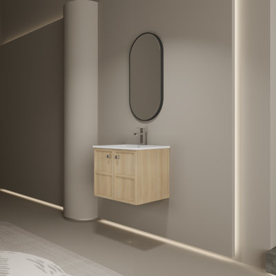 Meuble-lavabo mural 24 po avec lavabo en céramique, 2 portes à fermeture douce