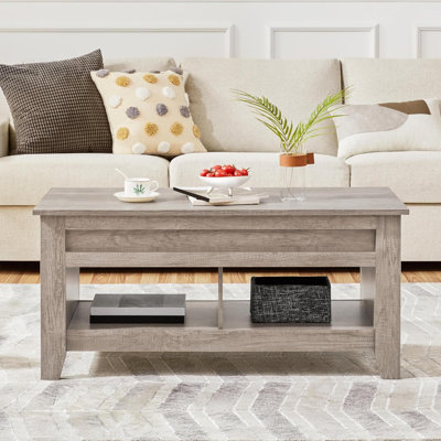 Lift Top Coffee Table, Coffee Table with Hidden Storage Compartment & Lower Shelf, 41in Center Table for Living Room, Office, Grey -  Latitude Run®, F97BE4F96F1D47BBBF6B3C49BDC9A020