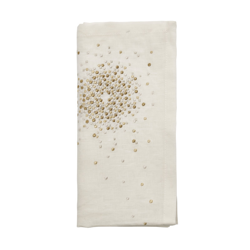 Starburst Linen Napkin, White/Gold/Silver