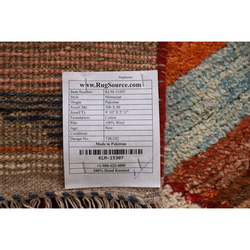 Tapis de couloir multicolore marocain noué à la main 3 x 10