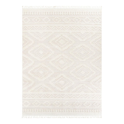 Jennylynn Geometric Machine Woven Polyester Area Rug in Ivory