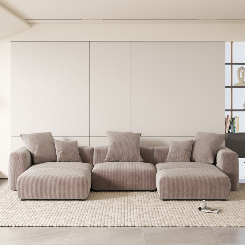 Olivery Nedek Upholstered 5-Piece Modern Modular Cloud Corduroy Fabric Sectional Sofa With Ottoman, Brown Corduroy
