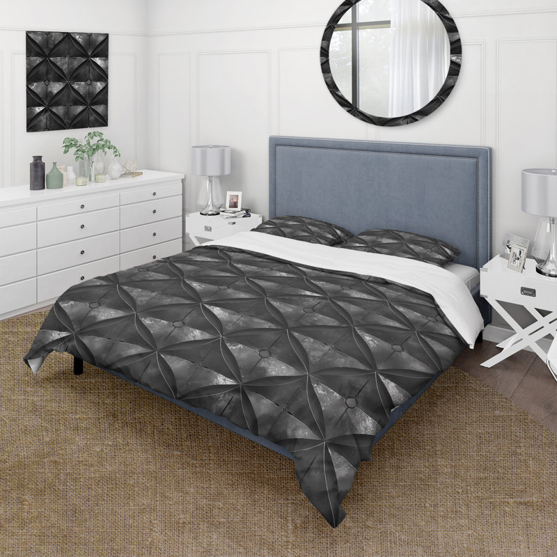 Ensemble de housse de couette beige et gris Mid-Century Quatrefoil - Mid-Century