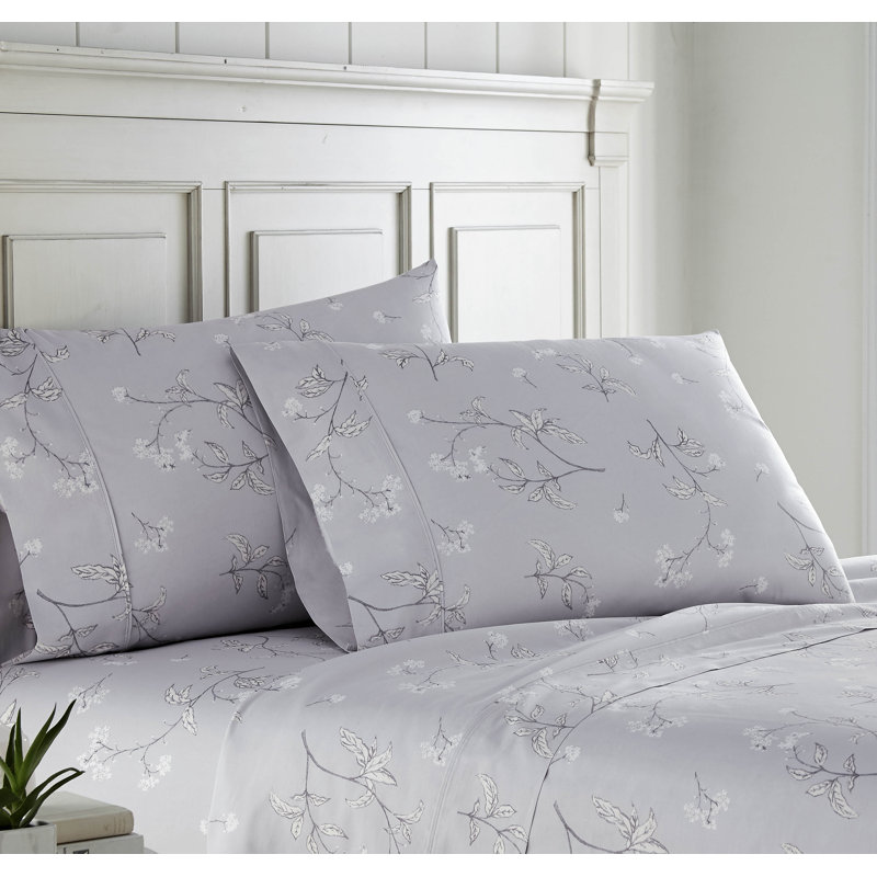 Ensemble de 2 taies d'oreiller Southshore Fine Linens Myosotis Scorpioides, coloris gris Myosotis, 100 % coton satiné à fibres longues, 300 fils/cm², imprimé floral Myosotis, format King/California King