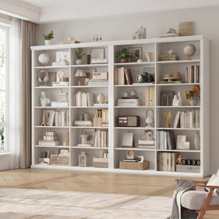 72" H x 47.2" W Wood Double 6-Tier Bookcase, 12 Open Compartments Bookshelf for Home Office and Living Room