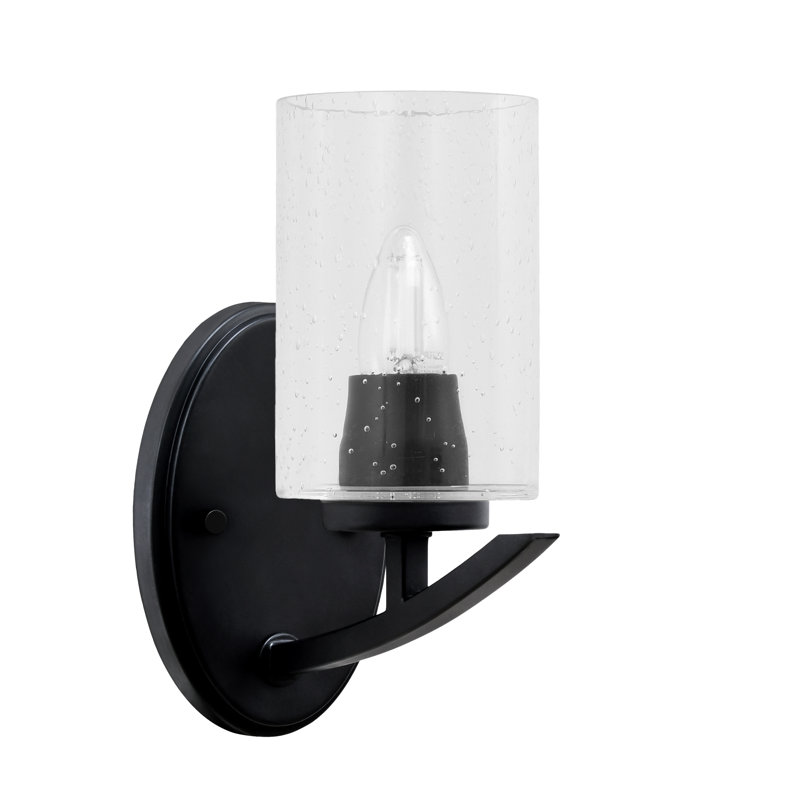 Kurve Wall Sconce With 4" Bubble Glass, Matte Black, Clear