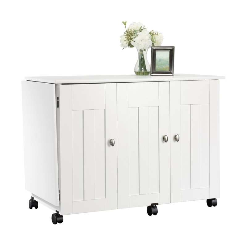 St. Nicholas Foldable Sewing Table with Wheels, Soft White