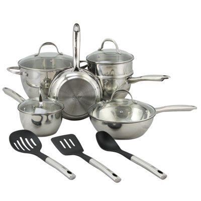 Gibson Oster 12 Piece Ridgewell Belly Shape Stainless Steel Cookware Set