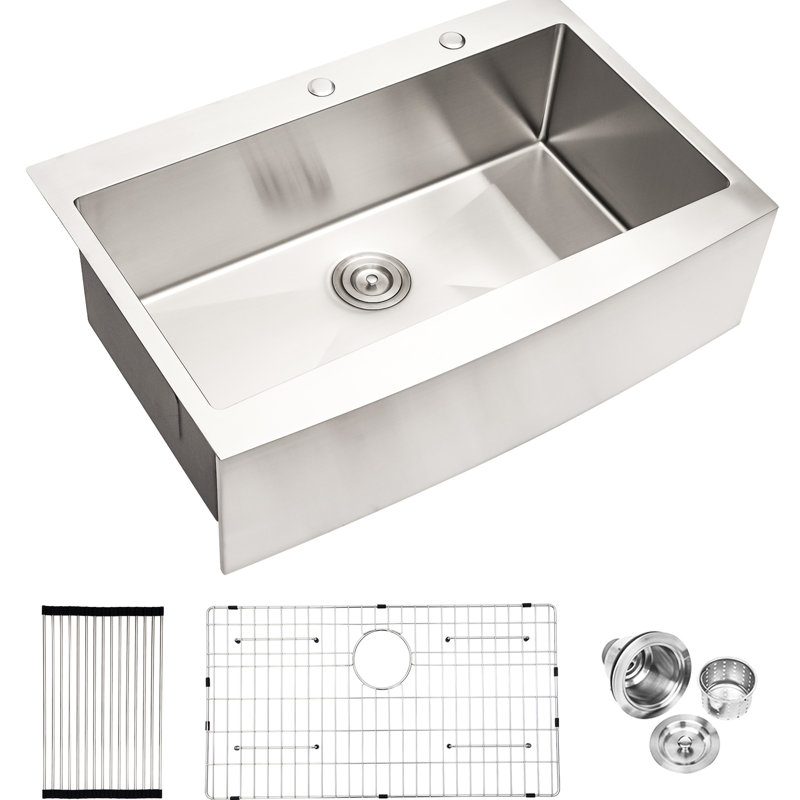 33 Inch Drop In Apron Front Kitchen Sink, 16 Gauge 304 Stainless Steel, X - Shaped Water Guide For Smooth Disposal, R10 Rounded Corner Extra Working Room, Condensation Coating, 3Mm Pad, Comes With