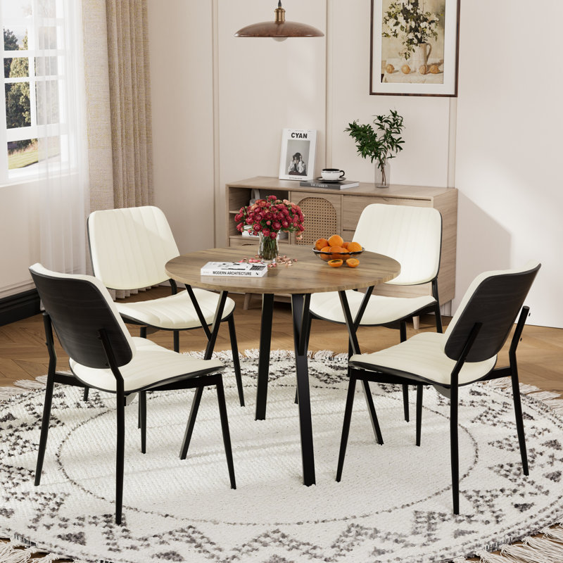 Ensemble de table ronde, Noir, 5 pièces: table, 4 chaises, H 29,52 po x l 35,43 po x P 35,43 po