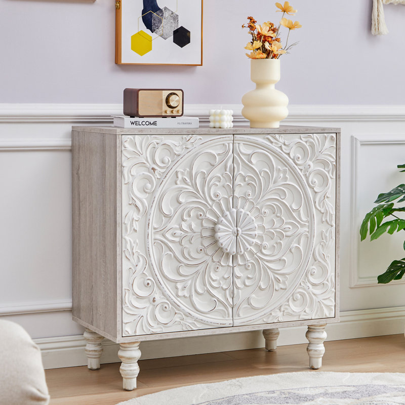 Buffet décoratif 30,7 po à 2 portes rétro, White