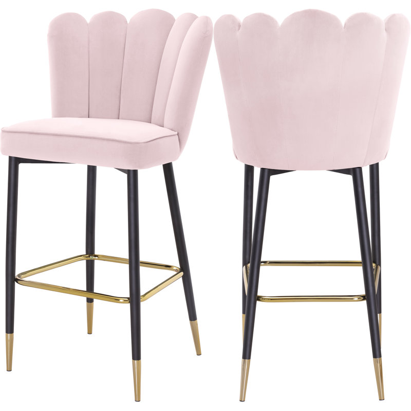 Sonette Upholstered Counter Stool with Metal Frame, Pink Velvet