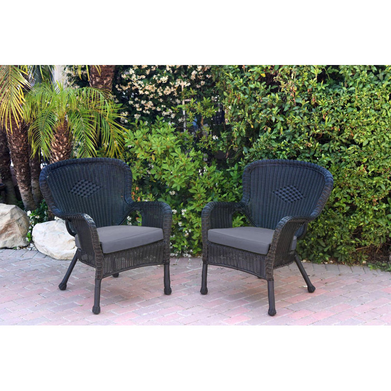 Chaise de patio avec coussins Batchelder, Bleu acier, Noir