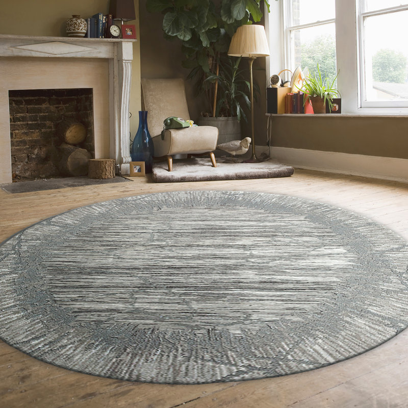  Davide 1229 Grey Abstract Area Rug – Modern Transitional Crackled Design, Soft High-Low Texture, Round 7'10"