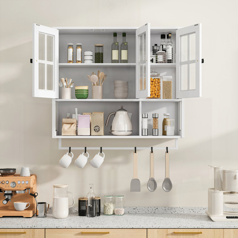 3-Door Wooden Wall Cabinet with Open, White