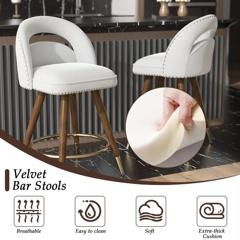 Mercer41 Kokitus Counter Height Bar Stools, 24 Inch Swivel Bar Stools with Backs&Solid Wood Legs