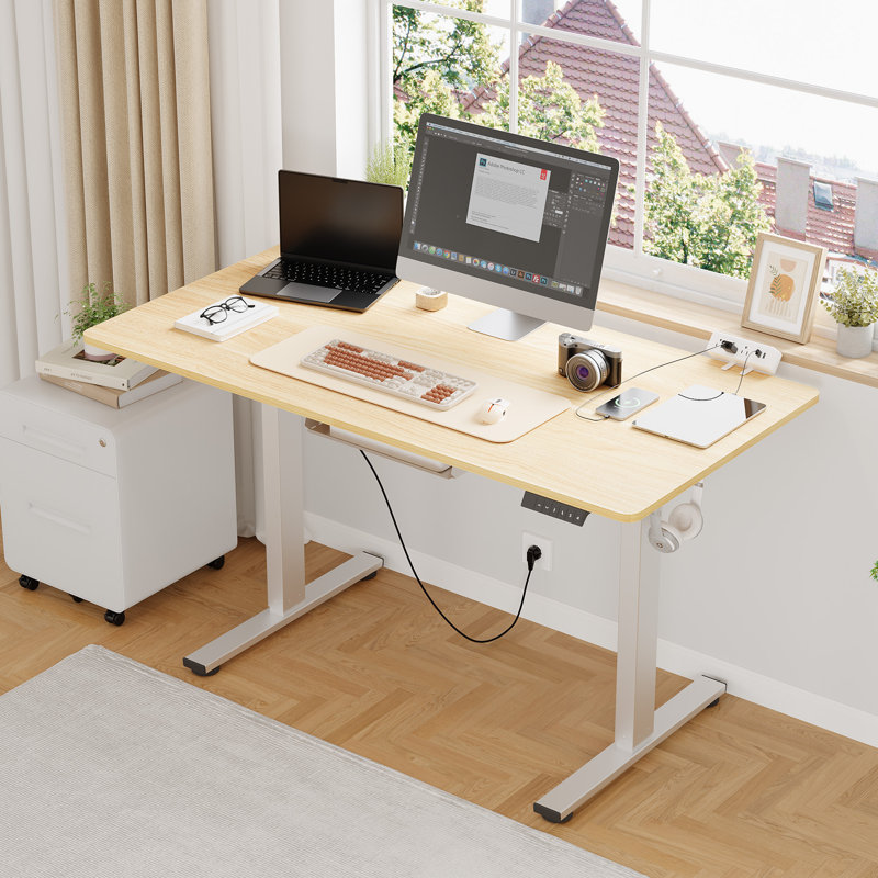 Mancheer Home Office Height Adjustable Standing Desk with USB Ports and Cable Management Tray, 28.7" H x 47.3" W x 23.7" D