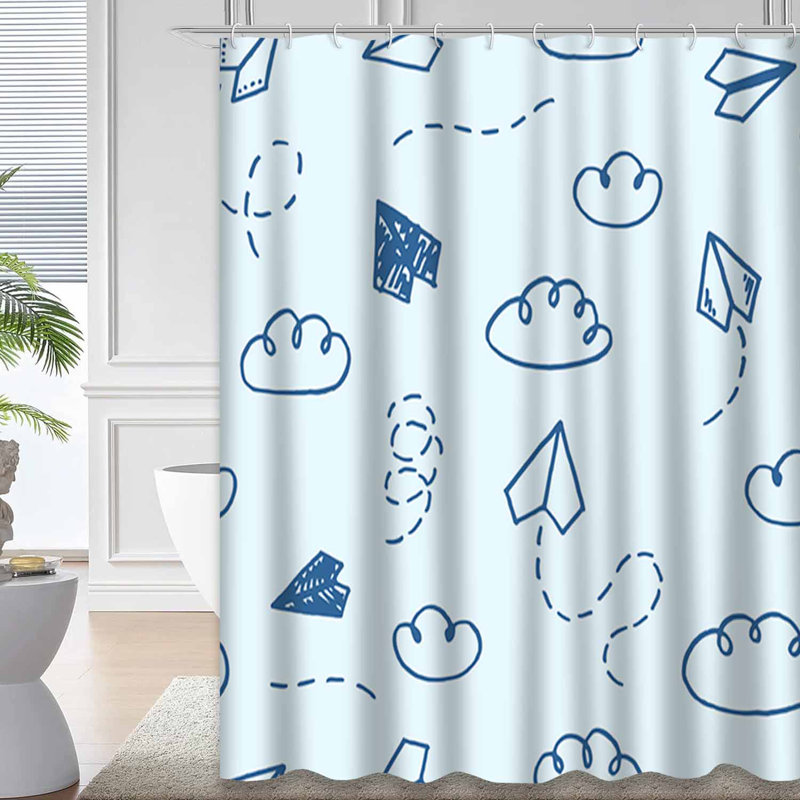 Rideau de douche bleu avec 12 crochets, L 72 po x l 84 po