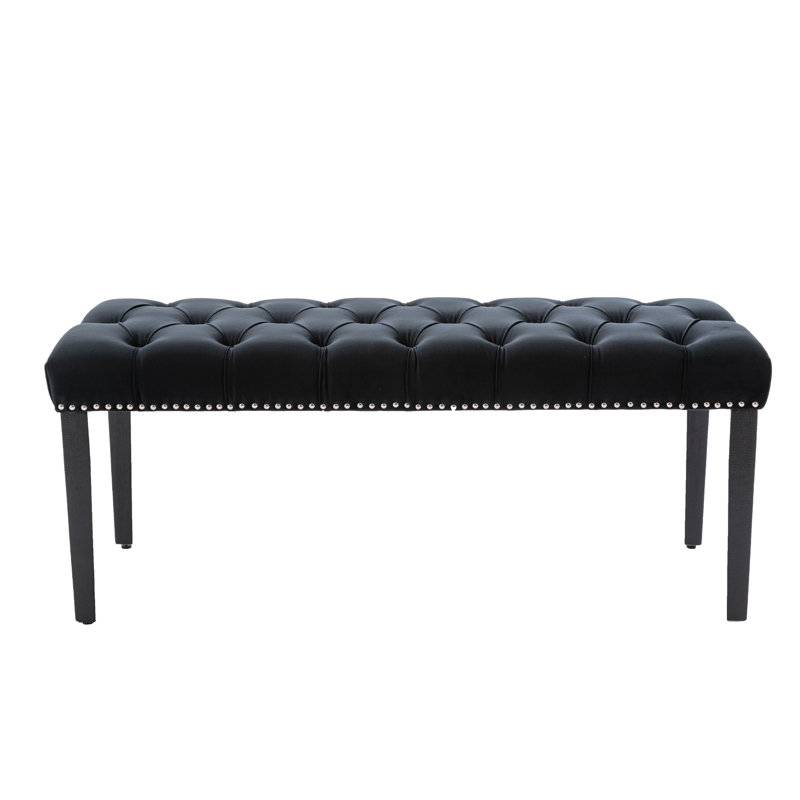 Black Bench For Multiple Spaces - Bedroom, Dining Room, Entryway Style, Sponge Filled Velvet Cushion, Plastic On Legs, Easy To Assemble Rubber Wooden