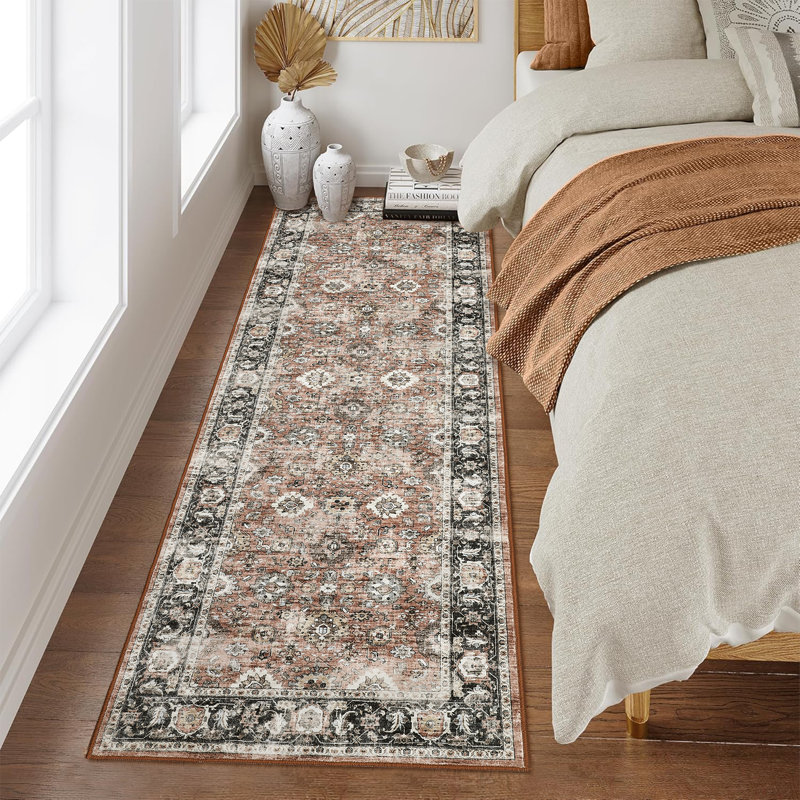 Oriental Machine Washable Rug with Rubber Backing Soft Area Rug Non Slip Thin Rug Low Pile Foldable Rug for Living Room, Bedroom, Dining Room