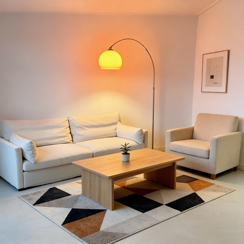 Mid-Century Modern Arc Floor Lamp With Acrylic Shade - Adjustable Height Reading Lamp For Living Room, Bedroom, Or Office