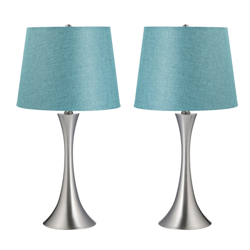 Ensemble de 2 lampes de table en métal avec abat-jour, Bleu, Argent argent