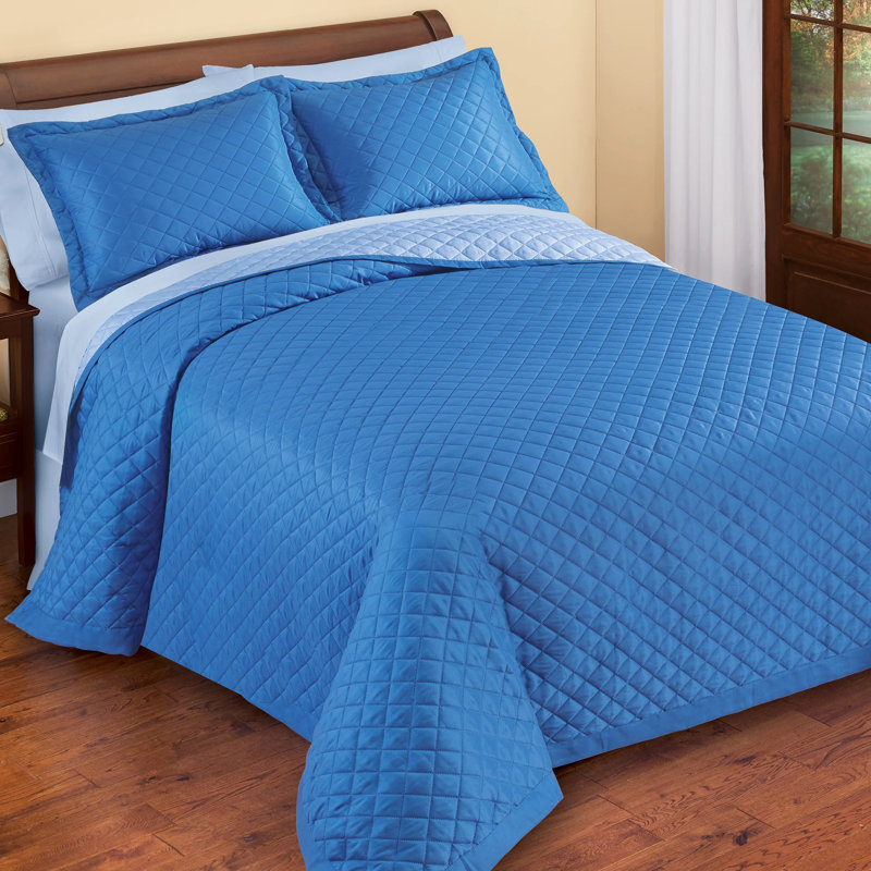 Twin Dark Blue and Light Blue Reversible Quilted Bedspread Set
