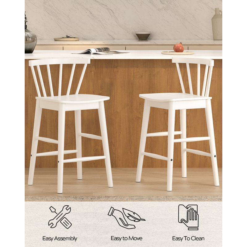 Tabouret de comptoir moderne en bois massif de 24 po, tabourets pour îlot de cuisine avec dossier, 6, Blanc