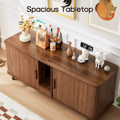 59.05'' Cat Litter Box Enclosure For 2 Cats With Sliding Doors