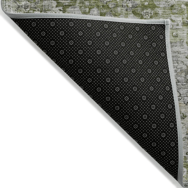 Aloe Green and Gray Synthetic Washable Rectangular Rug
