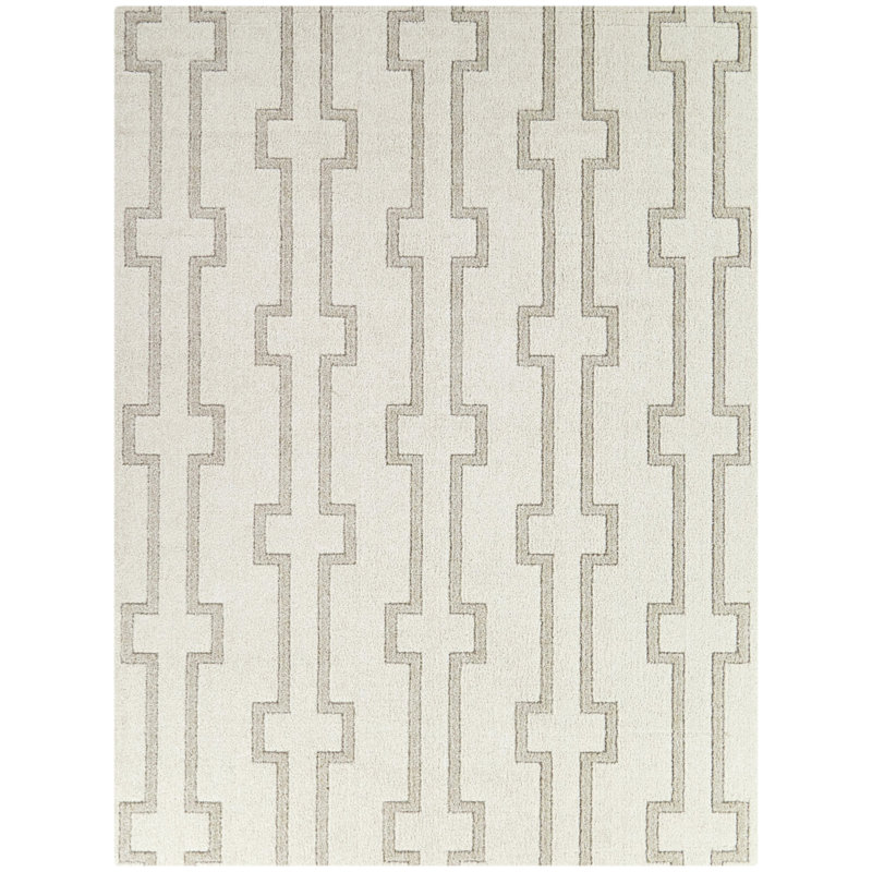 Lentz Cream Transitional Striped Area Rug, Rectangle 5'3" x 7'