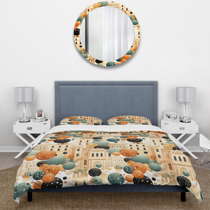 Architectural Splendor Polka Dots Pattern Duvet Cover, King Duvet Cover + 2 King Shams