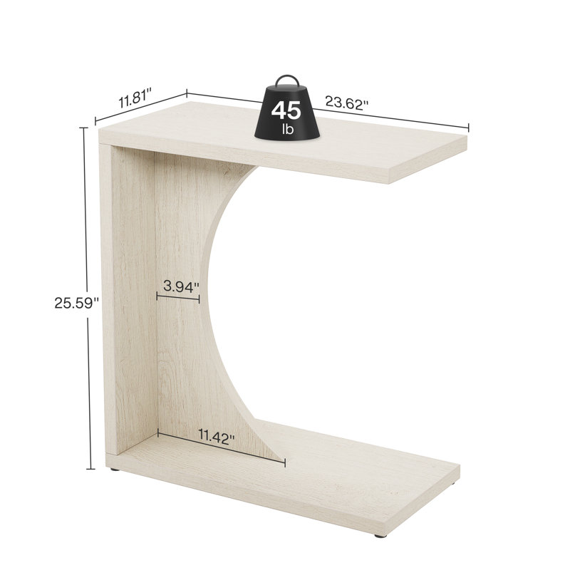 Heleana C-Shaped End Table for Couch, Sofa Side Table Living Room, Beige