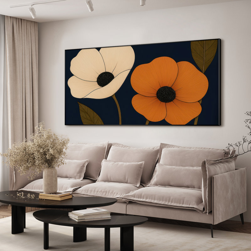 Extra Large Wall Art Fabric Print - Modern Neutral Abstract Flower for Contemporary Home Artwork Decor for Living Room or Bedroom - "Frame Assembly Required (Unfinished Frame)"
