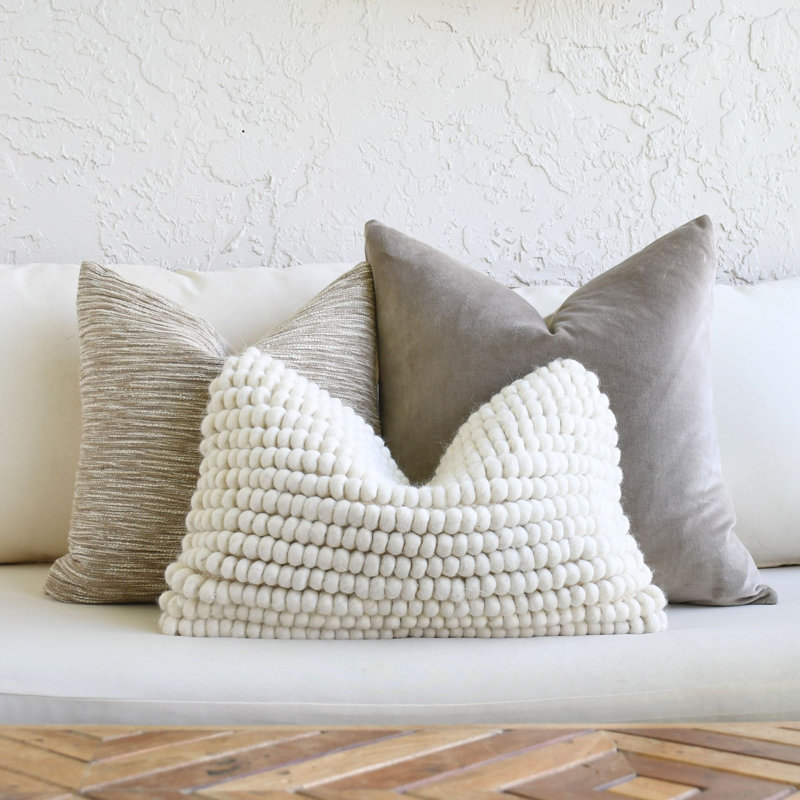 Velvet & Textured Handwoven Decorative Pillow Covers, Wool Lumbar