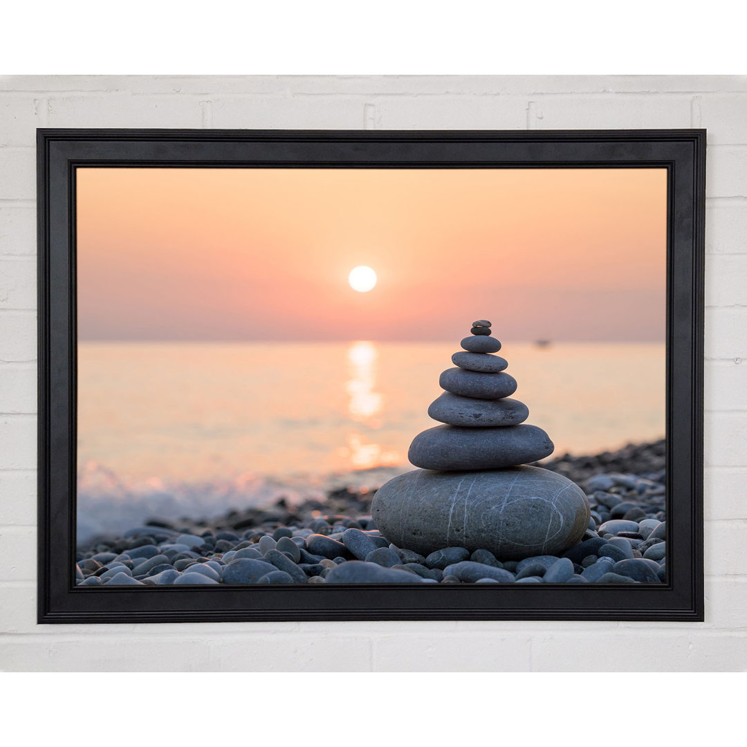 Gerahmter Fotodruck Zen Stones At Sunset On The Beach