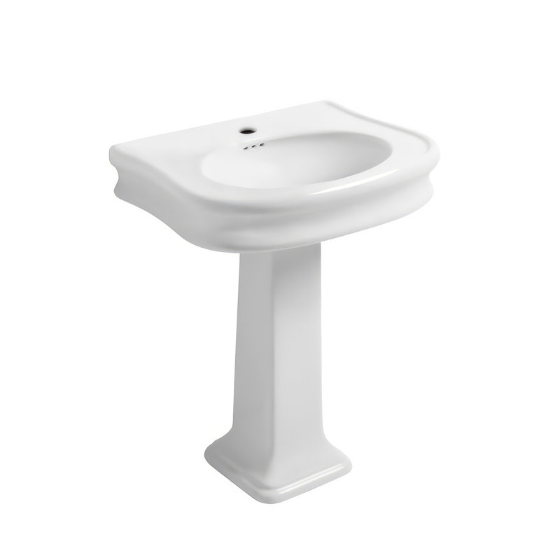 Isabella 34" White Ceramic Rectangular Pedestal Bathroom Sink with Overflow, Single